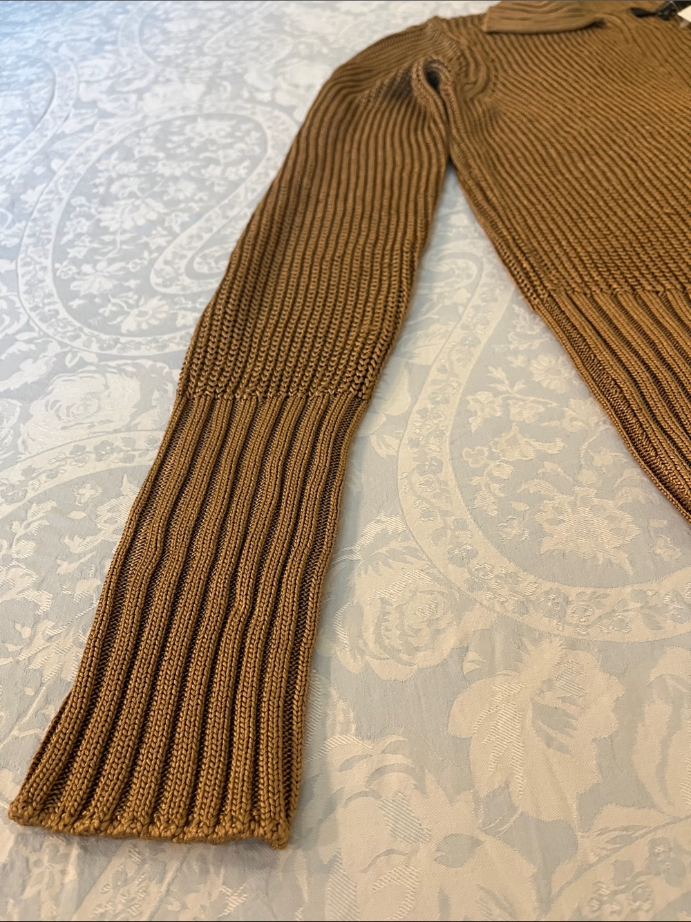 Theory Women's Tan V-Neck Collared Knit Sweater - Picture 2 of 4